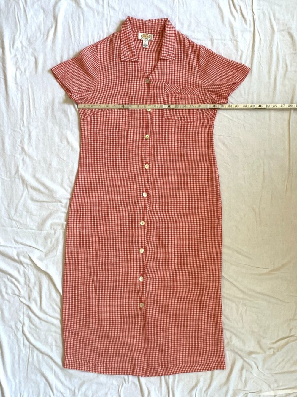 Vintage Talbots Red White Gingham Button Up Midi Dress 6P Short Sleeve Americana - Picture 6 of 11